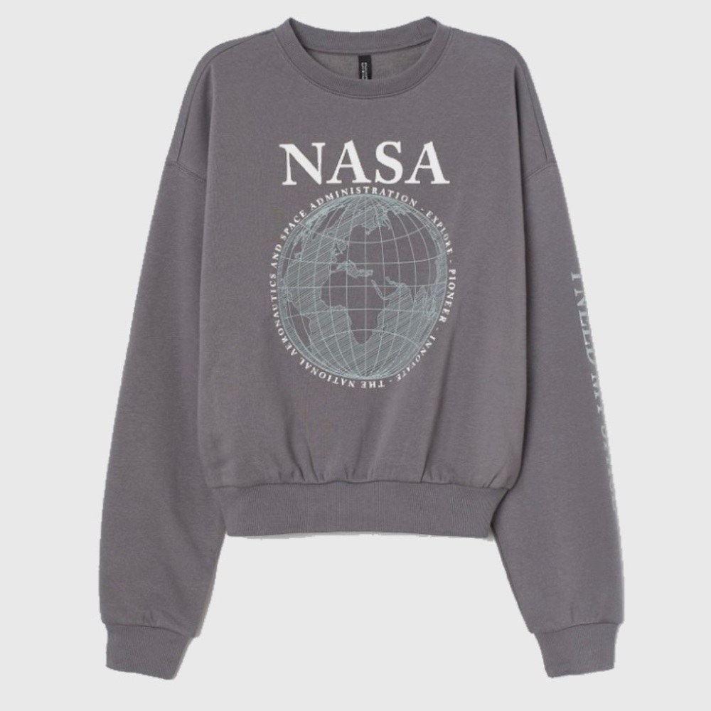 H&M NASA Cotton-Blend Sweatshirt Light Grey / NASA print size large